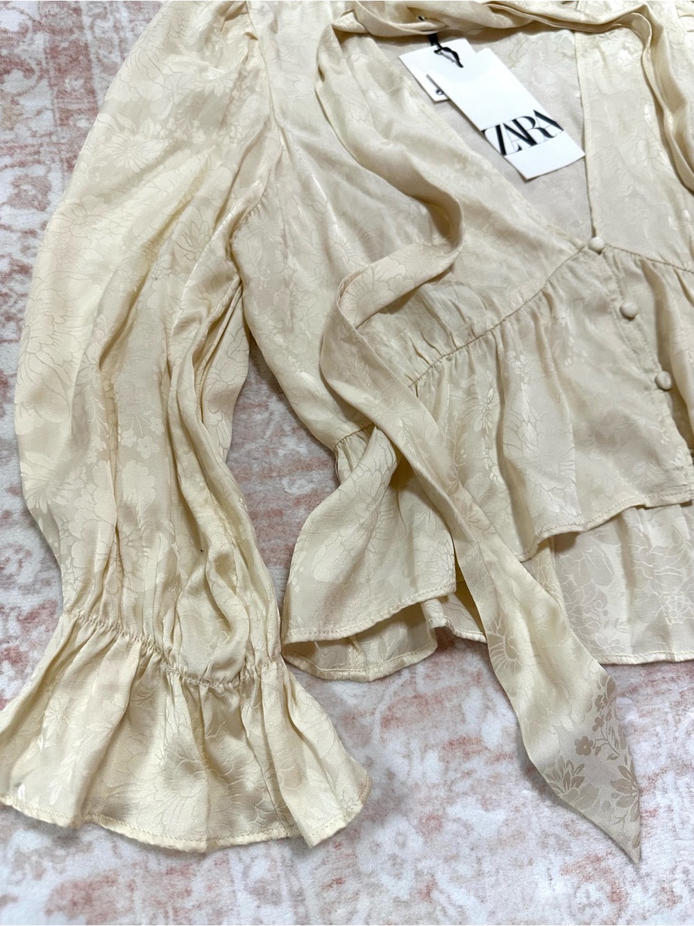 NWT Zara Satin Jacquard Blouse - Picture 4 of 12